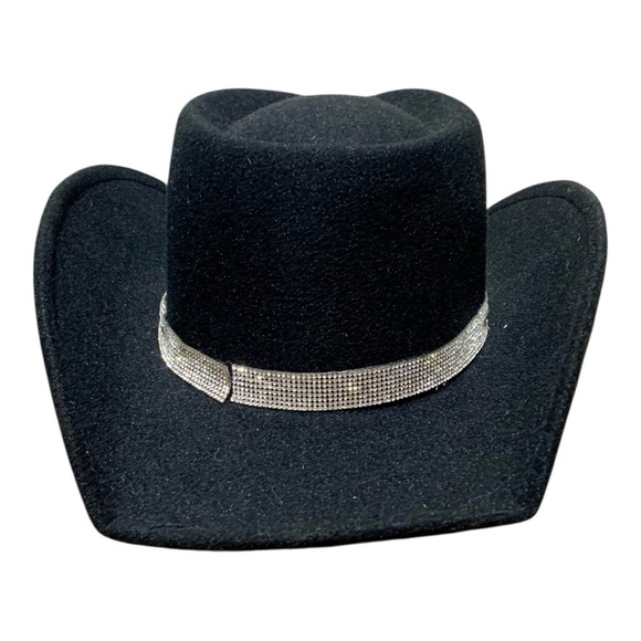 Women’s House of Harlow 1960 Black Cowgirl Hat with Rhinestone Band - Picture 3 of 5